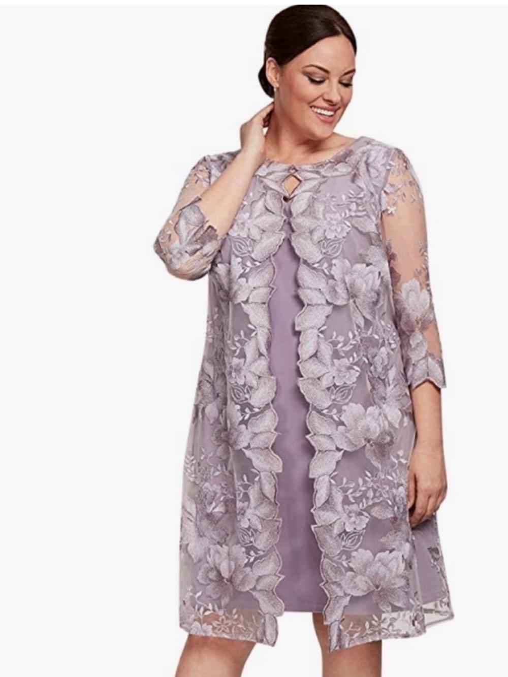 Alex Evenings Floral Petal Sheer Dress – Lilac Lavender – Size 14W